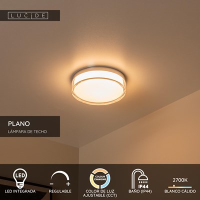 Lucide PLANO - Lámpara de techo Baño - Ø 23 cm - LED Regul. - CCT - 1x11W 2700K/4000K - IP44 - Ópalo